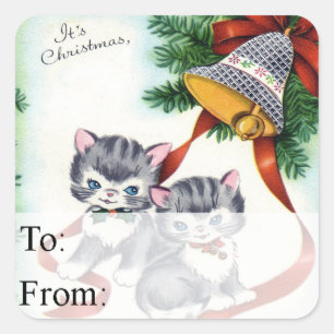 Christmas Kittens Vintage Christmas Gift Tag