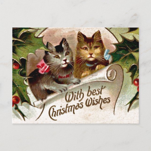 Christmas Kittens, vintage illustration, Postcard (Front)