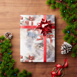 Christmas kittens with wrapped gifts wrapping paper
