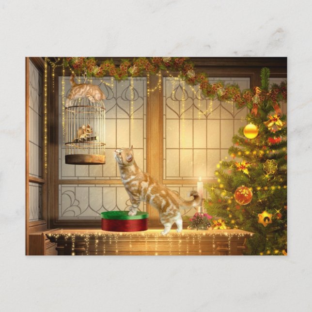 Christmas kitties and mouse holiday postcard (Front)