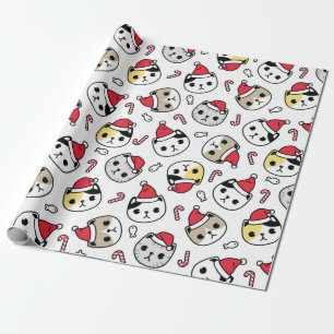 Christmas Kitty And Candy Canes Pattern Wrapping Paper