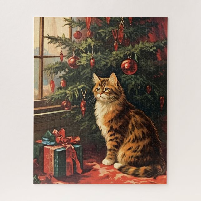 Christmas Kitty at the Window Jigsaw Puzzle (Vertical)