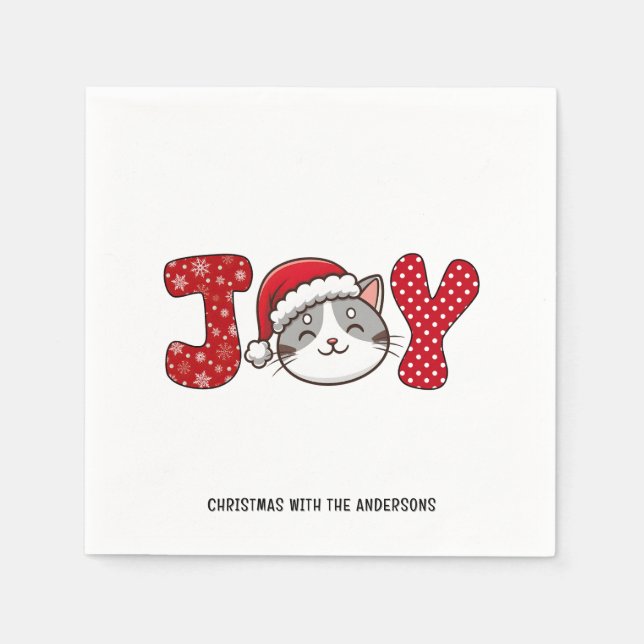 Christmas Kitty Cat "JOY" Custom Paper Napkin (Front)