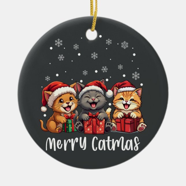Christmas Kitty Cats Merry Catmas Ceramic Tree Decoration (Front)