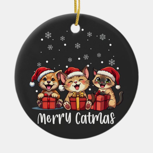 Christmas Kitty Cats Merry Catmas Ceramic Tree Decoration (Front)