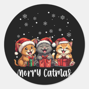 Christmas Kitty Cats Merry Catmas Classic Round Sticker