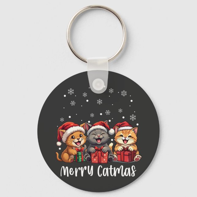 Christmas Kitty Cats Merry Catmas Key Ring (Front)