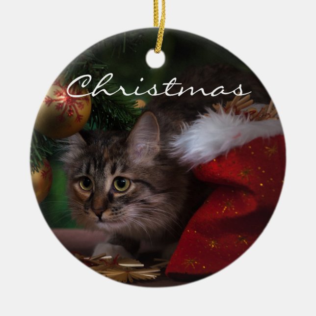 Christmas Kitty Ceramic Tree Decoration (Front)