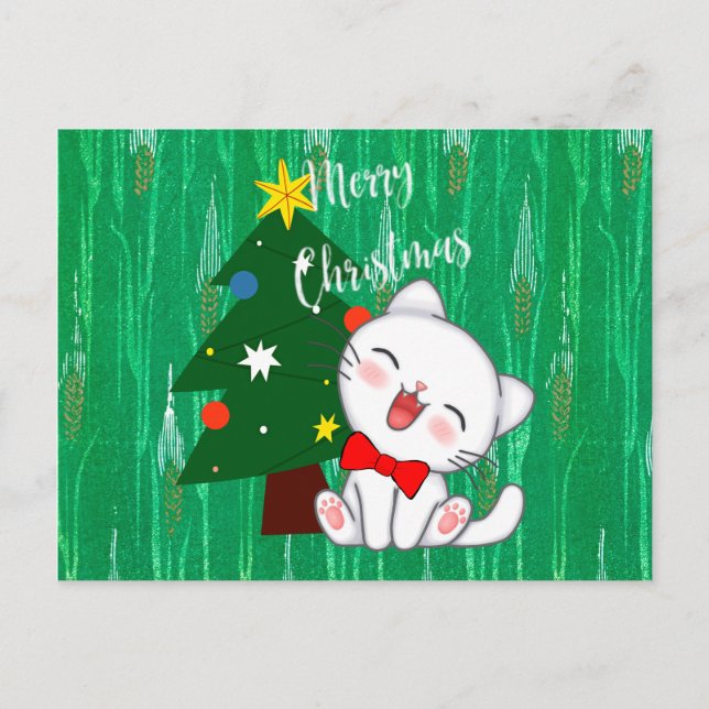Christmas Kitty colourful holiday design Postcard (Front)