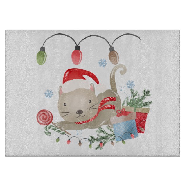 Christmas Kitty Glass Cutting Board (Front)