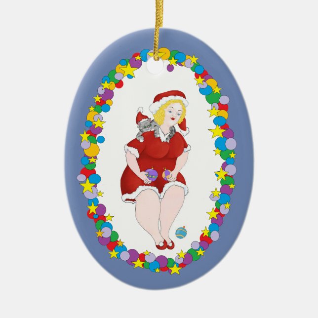 Christmas Kitty Helper Ceramic Tree Decoration (Front)