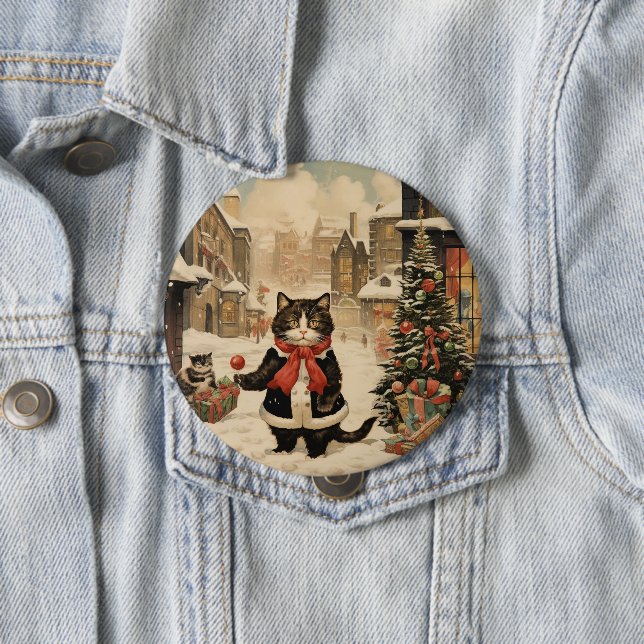 Christmas Kitty, Snowy Day 10 Cm Round Badge (In Situ)