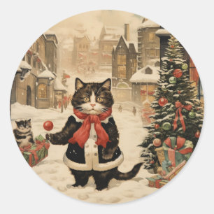 Christmas Kitty, Snowy Day Classic Round Sticker