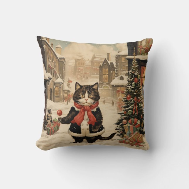 Christmas Kitty Snowy Day Cushion (Front)