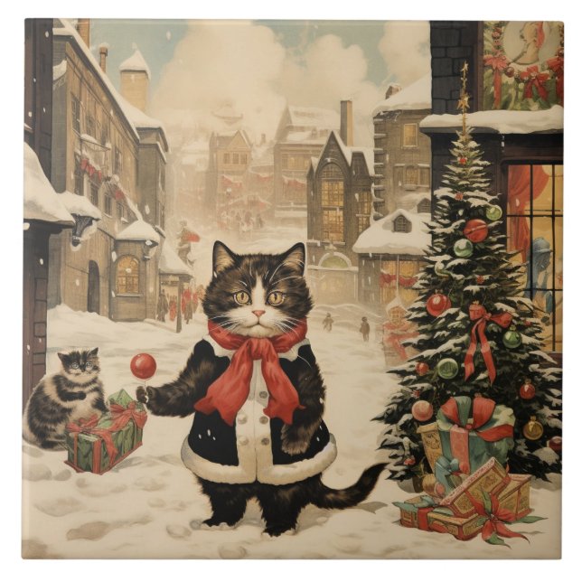 Christmas Kitty, Snowy Day Tile (Front)