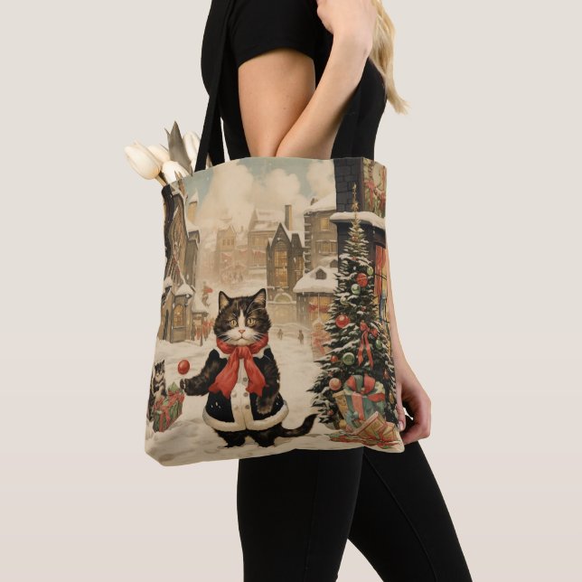 Christmas Kitty Snowy Day Tote Bag (Close Up)