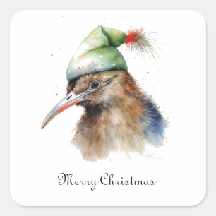 Christmas Kiwi Bird, customisable Square Sticker