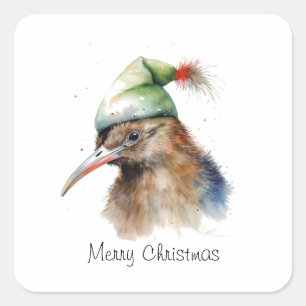 Christmas Kiwi Bird, customisable Square Sticker