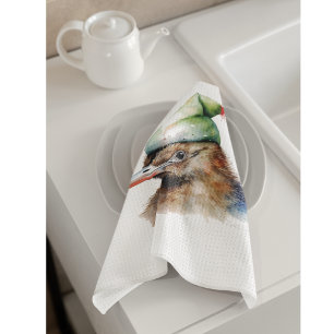 Christmas Kiwi Bird, customisable Tea Towel