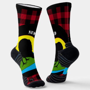 Christmas Kiwi Bird New Zealand, Red Buffalo Plaid Socks