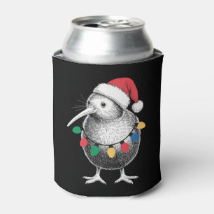 Christmas Kiwi Bird Santa Hat Lights Holiday Xmas Can Cooler