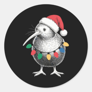 Christmas Kiwi Bird Santa Hat Lights Holiday Xmas Classic Round Sticker
