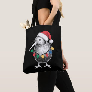 Christmas Kiwi Bird Santa Hat Lights Holiday Xmas Tote Bag
