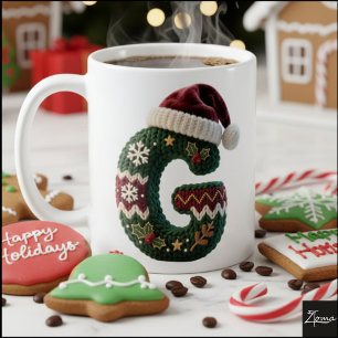 Christmas Knit Sweater Letter G Santa Hat Coffee Mug