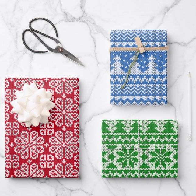 Christmas Knit Wrapping Paper Set (Front)