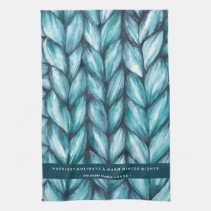 Christmas Knitted Blue Tea Towel