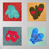 Christmas Knitted Mittens Cute Dots and Plaid