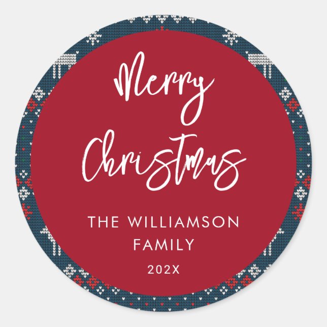 Christmas Knitted Pattern Festive Nordic Family Classic Round Sticker (Front)