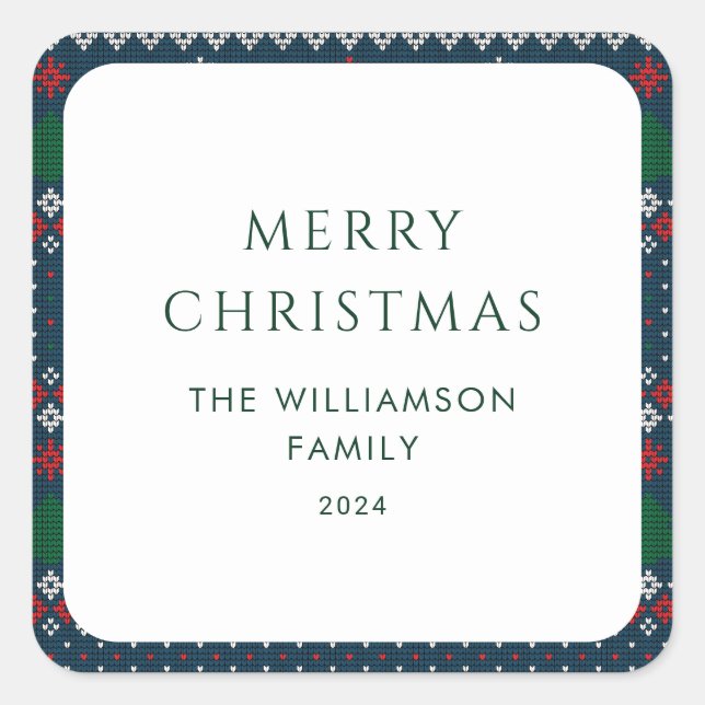 Christmas Knitted Pattern Festive Nordic Family Square Sticker (Front)