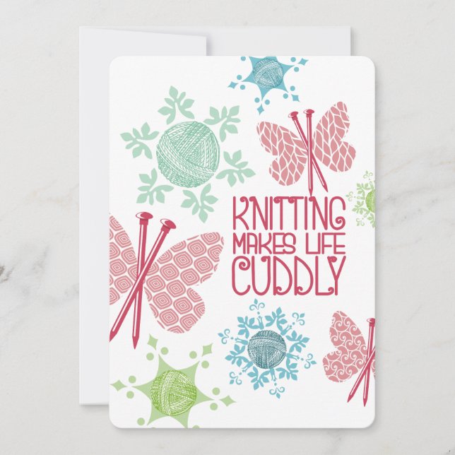 Christmas knitting needle butterfly yarn snowflake holiday card (Front)