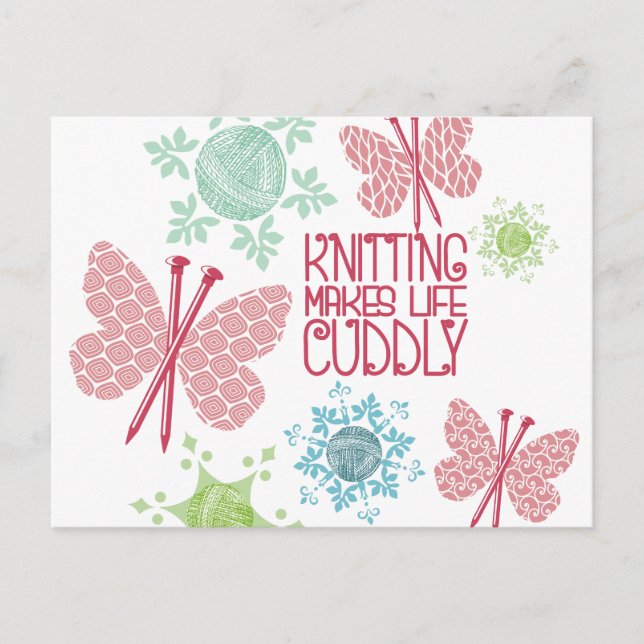 Christmas knitting needle butterfly yarn snowflake holiday postcard (Front)