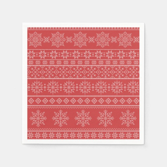 Christmas knitting nordic red white snowflake napkin (Front)