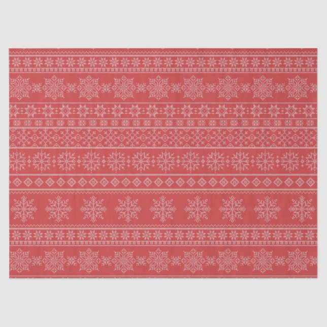 Christmas knitting nordic red white xmas snowflake tissue paper (Front)