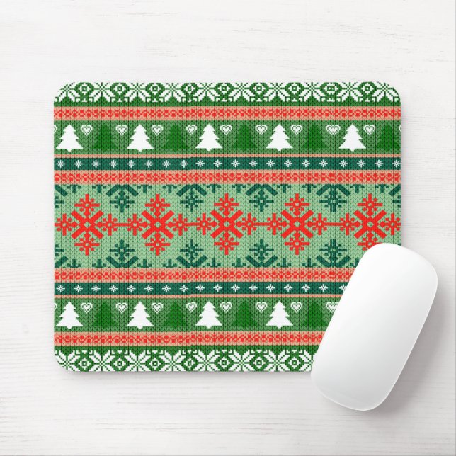 Christmas Knitting Pattern Mouse Mat (With Mouse)