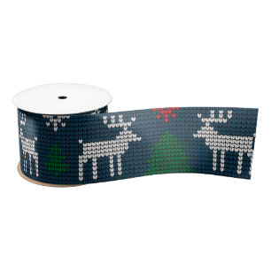 Christmas Knitting Rustic Deer Pine Tree Satin Ribbon