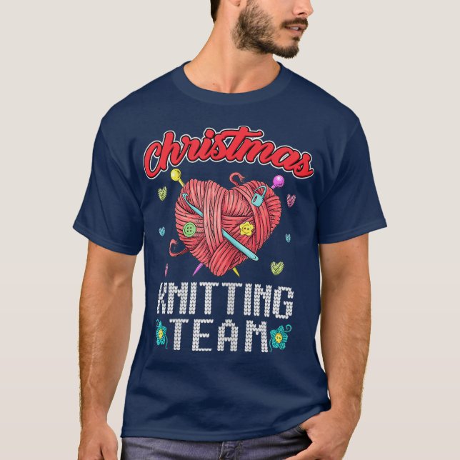 Christmas Knitting Team Funny Heart Yarn Crochet T-Shirt (Front)