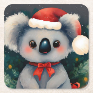 Christmas Koala 1 Square Paper Coaster