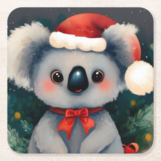 Christmas Koala 1 Square Paper Coaster (Front)