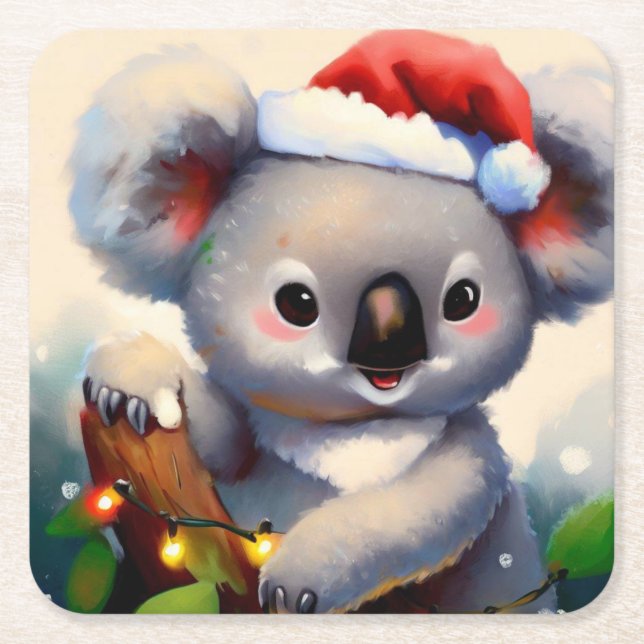 Christmas Koala 2 Square Paper Coaster (Front)