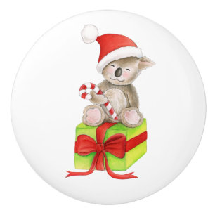 Christmas koala bear art doorknob ceramic knob
