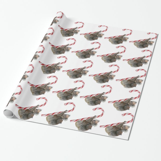 Christmas Koala Bears Climbing Candy Cane Wrapping Paper (Unrolled)