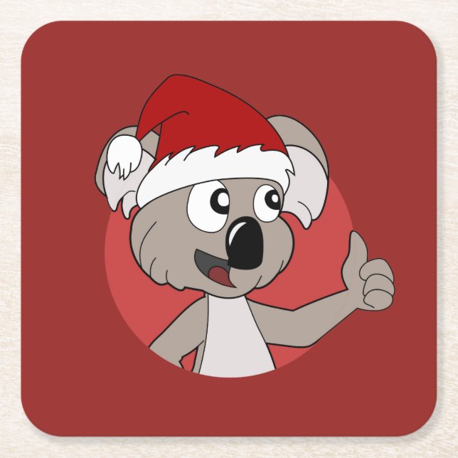 Christmas koala cartoon  square paper coaster (Front)