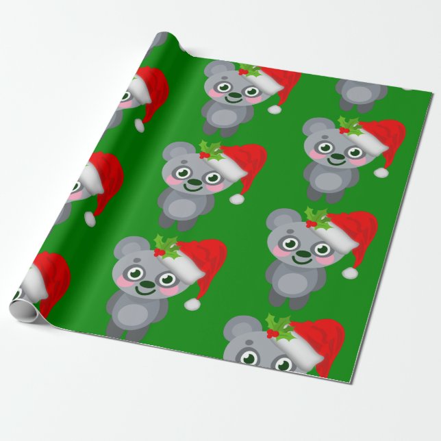 christmas koala santa claus wrapping paper (Unrolled)