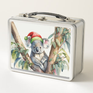 Christmas Koala santa hat in gum tree Metal Lunch Box