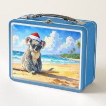 Christmas Koala santa hat on the sunny sandy beach