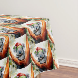 Christmas Koala Santa hat sitting in Gumtree Tablecloth